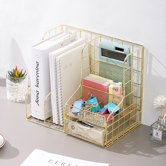 Организатор Office Desk Horseder 6 Coverments Mesh Iron Wire File Organizer Stand с раздвижным ящиком